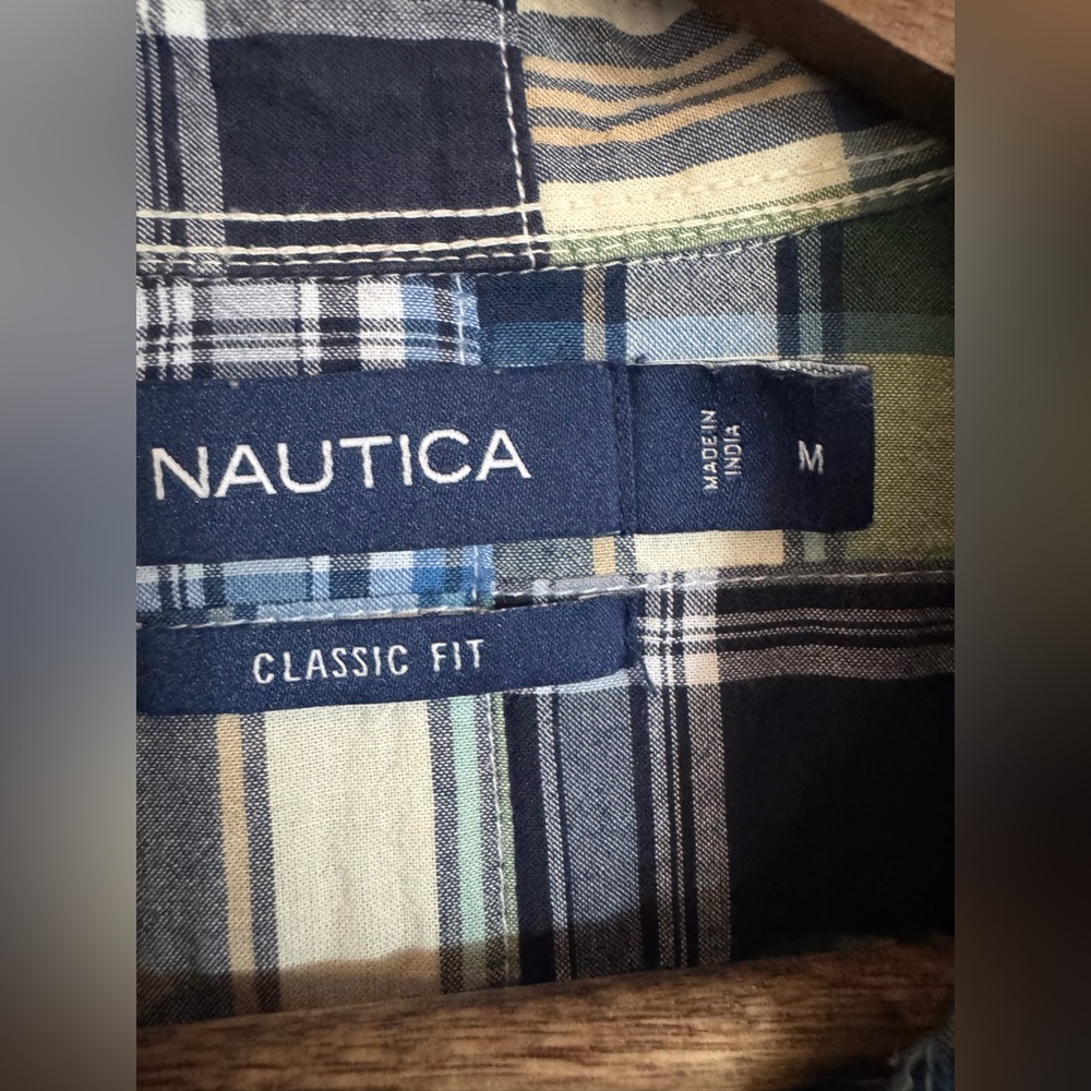 Nautica Patchwork Blue Plaid Button Down Shirt Me… - image 5